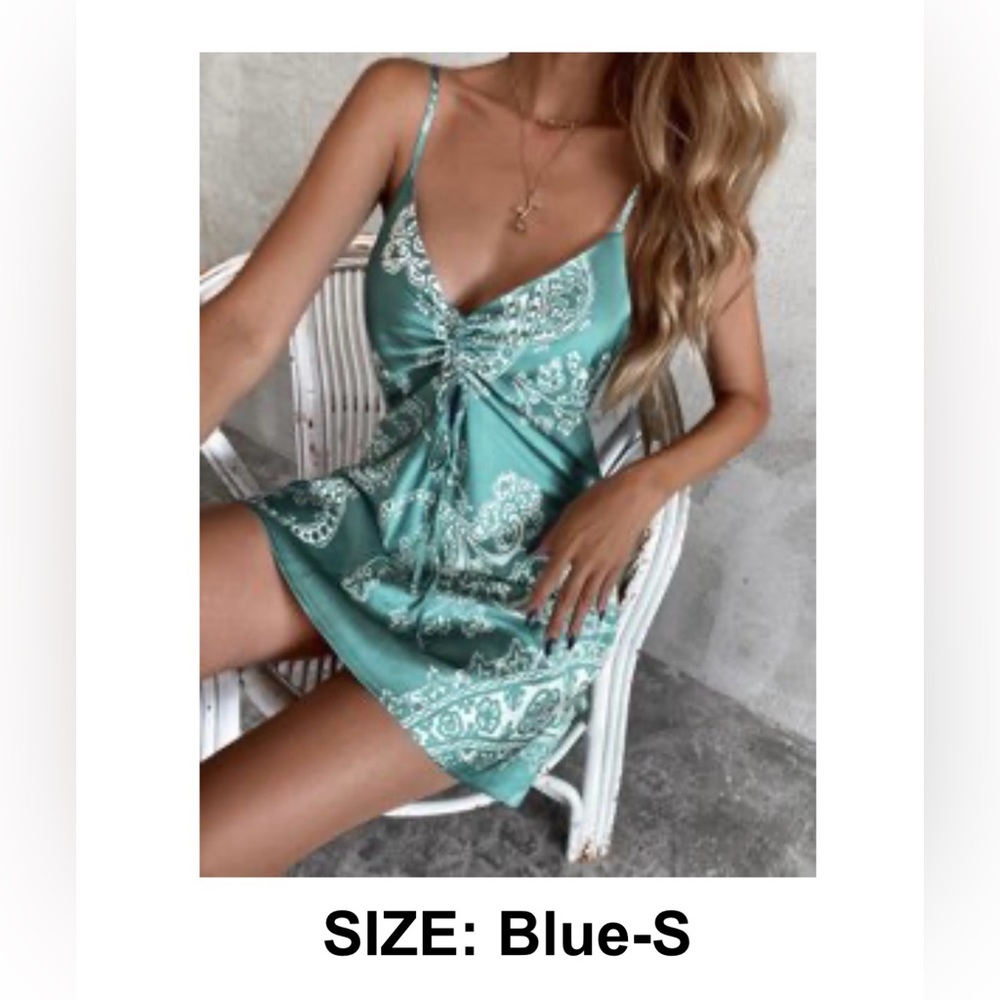 Teal satin mini dress